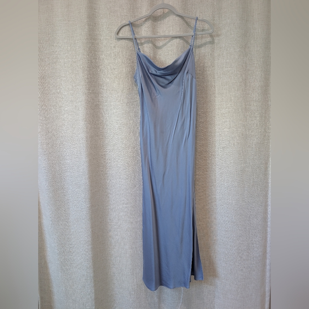 Express Light Blue Satin Cowl Neck Slip Dress